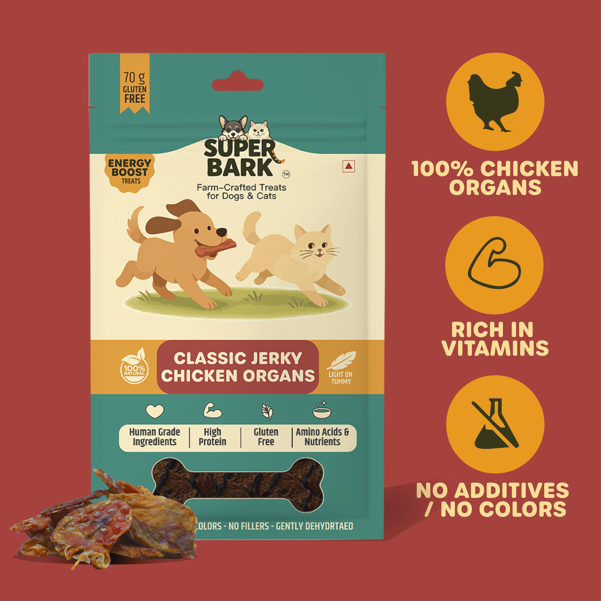 CLASSIC CHICKEN ORGANS JERKY - 70 Grams