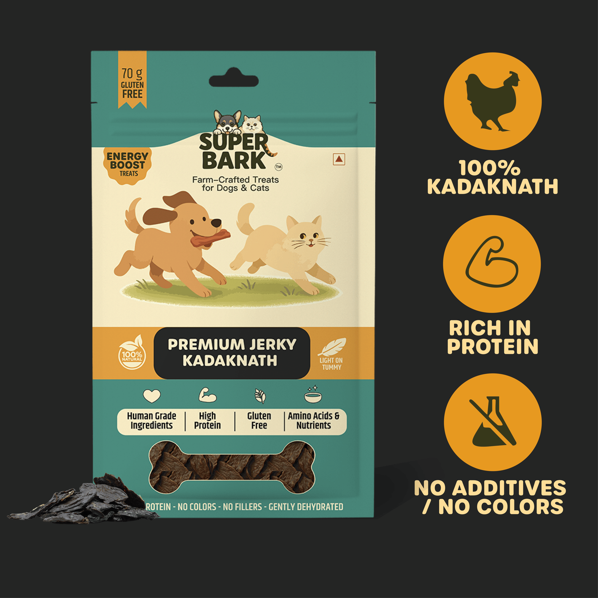 PREMIUM KADAKNATH CHICKEN JERKY - 70 Grams