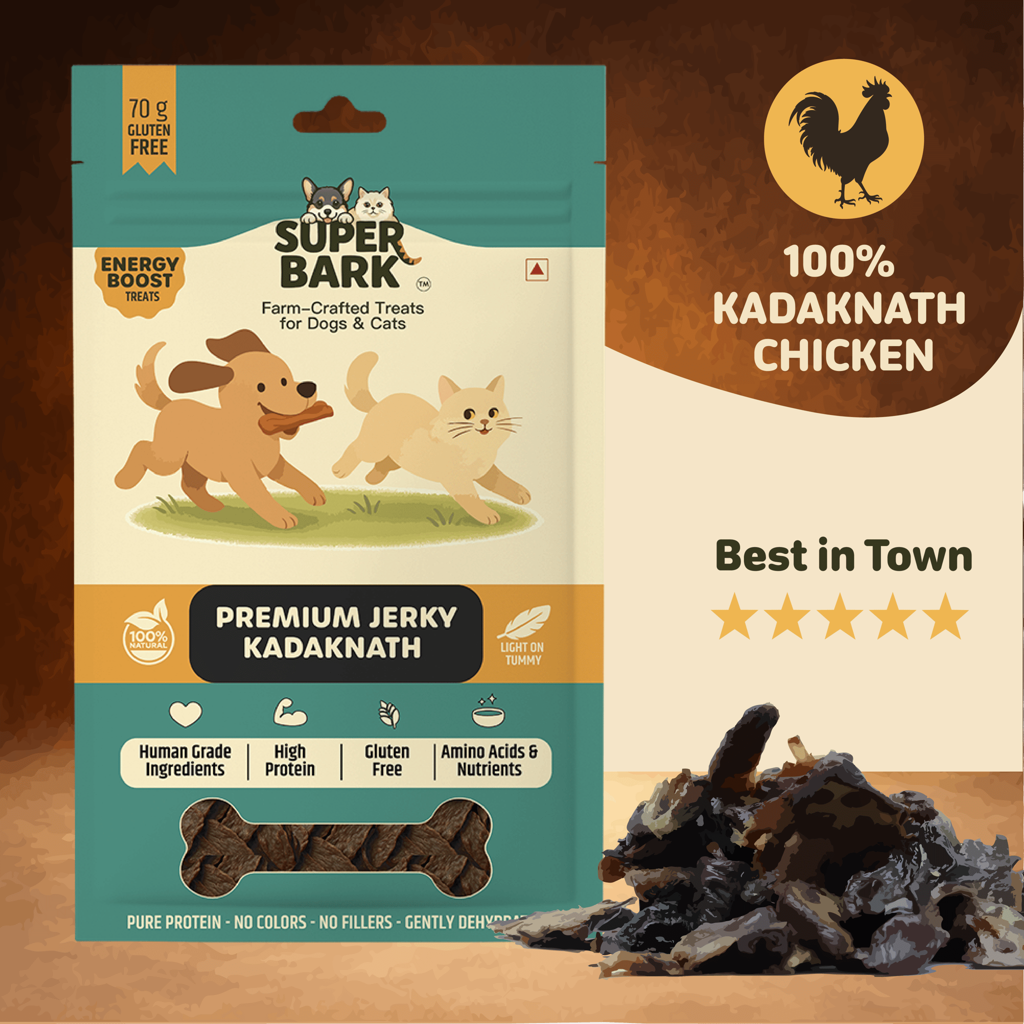 PREMIUM KADAKNATH CHICKEN JERKY - 70 Grams
