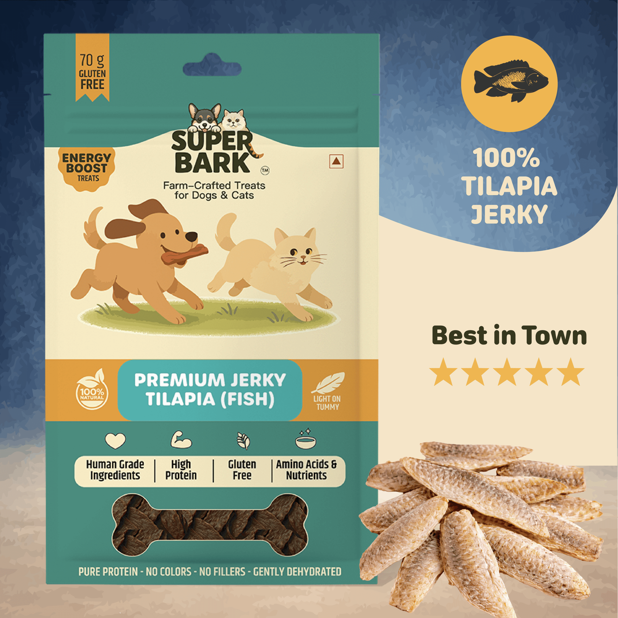 PREMIUM TILAPIA FISH JERKY - 70 Grams